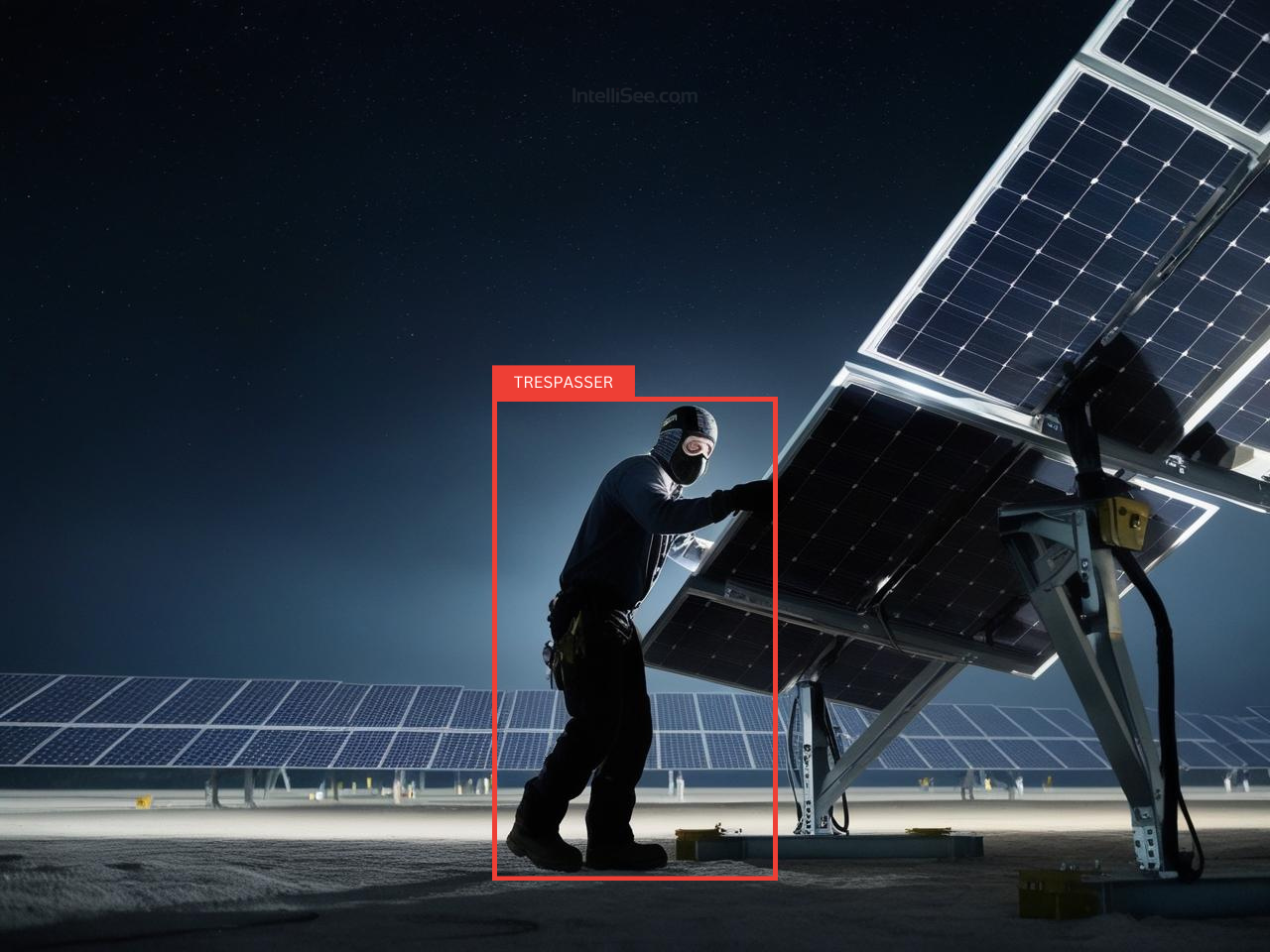 Energy security catching man steal a solar panel.